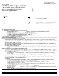 Document preview: Form ABCD239.7A Notice of Administrative Disqualification - California Work Opportunity and Responsibility to Kids (Calworks) Program - California