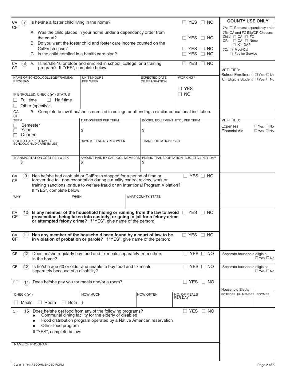Form CW8 Statement of Facts for an Additional Person - California, Page 2