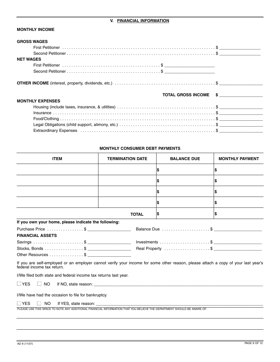 Form AD9 Independent Adoption Questionnaire - California, Page 9