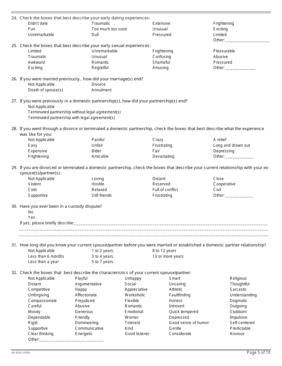 Form AD4324 Adoption Questionnaire I - California, Page 5