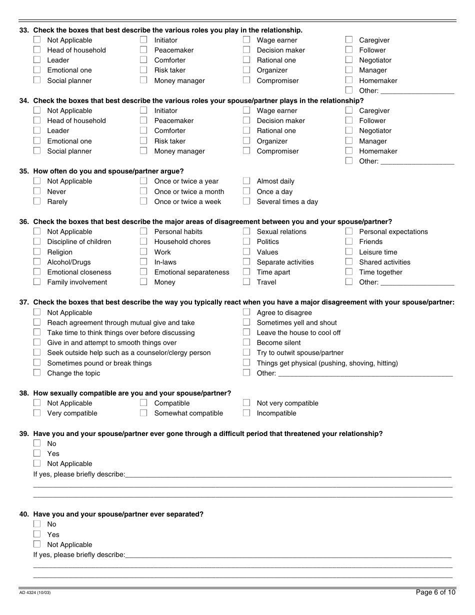 Form AD4324 Adoption Questionnaire I - California, Page 6