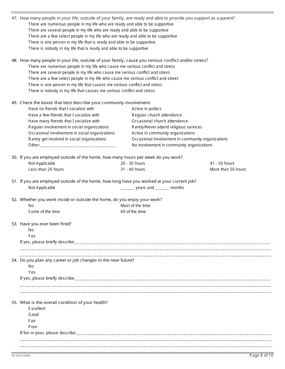 Form AD4324 Adoption Questionnaire I - California, Page 8