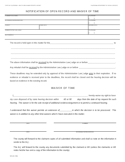 Form DPA421  Printable Pdf
