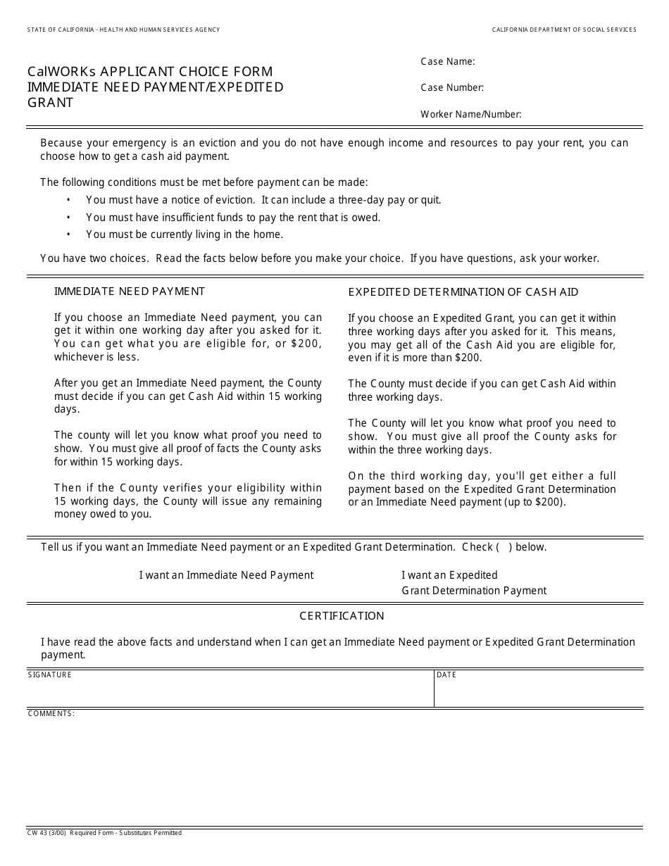 Form CW43 - Fill Out, Sign Online and Download Fillable PDF, California ...