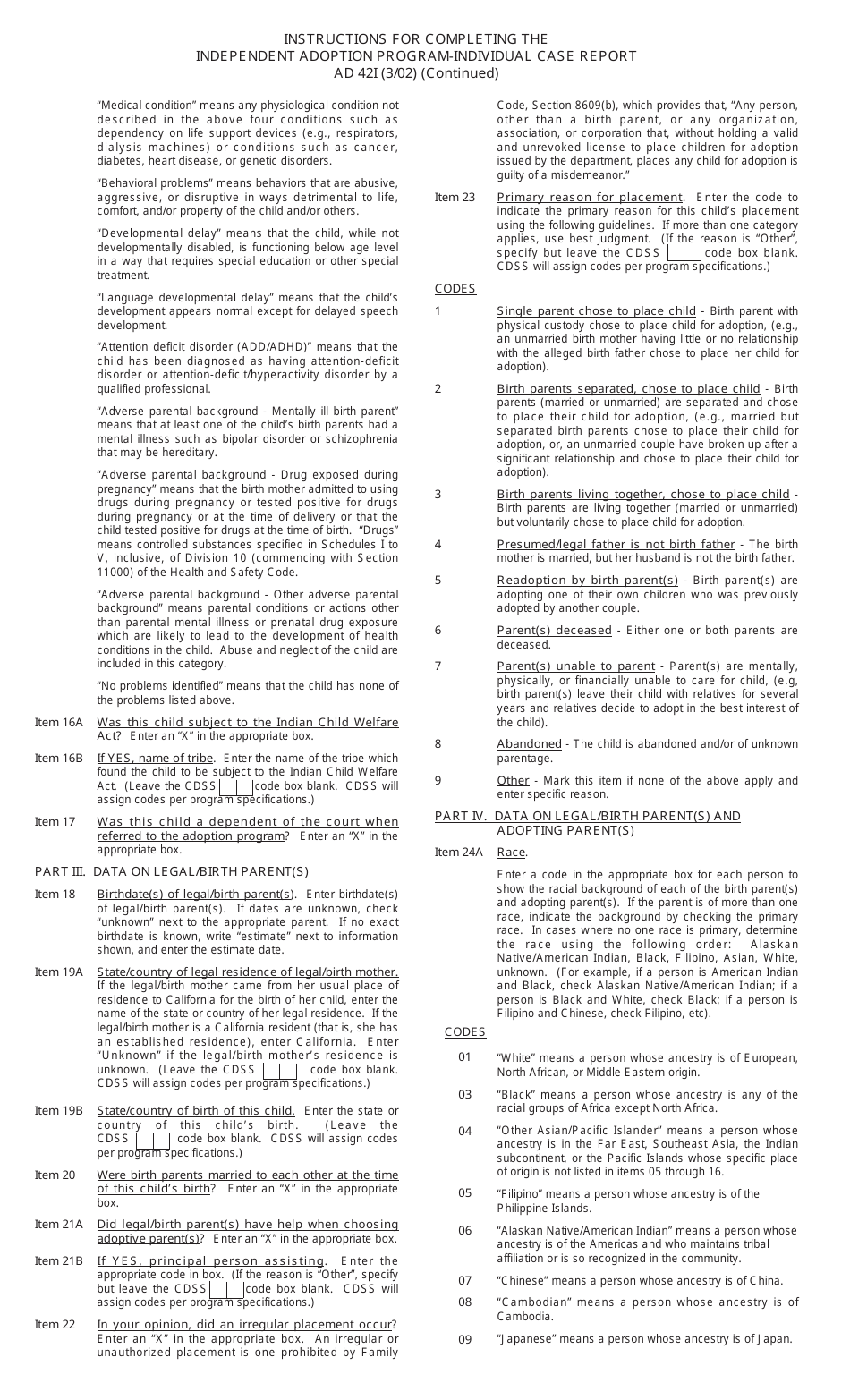 Form AD42 I Independent Adoption Program - Individual Case Report - California, Page 4