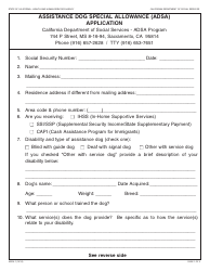 Form ADSA1 Assistance Dog Special Allowance (Adsa) Application - California