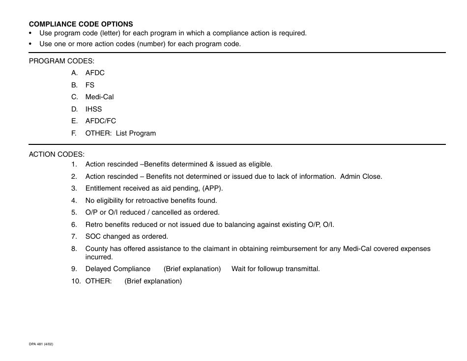 Form DPA481 County Report of Compliance Transmittal - California, Page 2