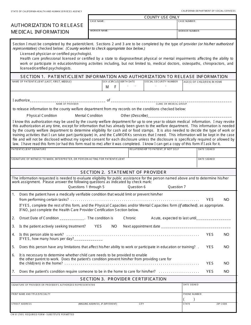 Form CW61 - Fill Out, Sign Online and Download Fillable PDF, California ...