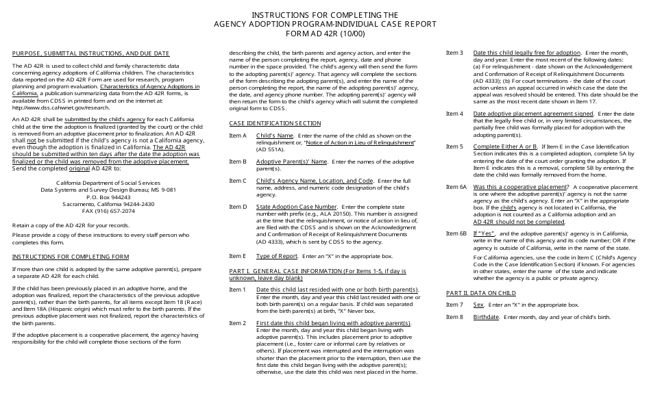Form AD42R Agency Adoption Program - Individual Case Report - California, Page 3