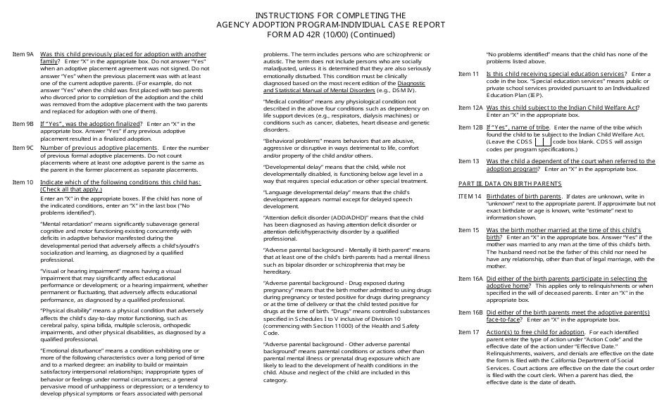 Form AD42R Agency Adoption Program - Individual Case Report - California, Page 4
