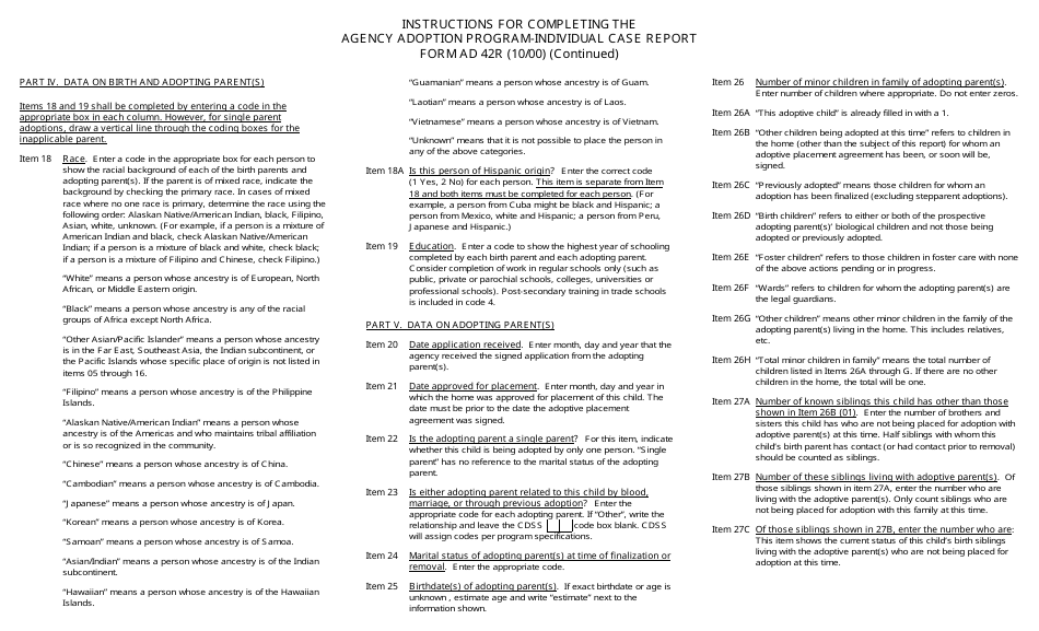 Form AD42R Agency Adoption Program - Individual Case Report - California, Page 5