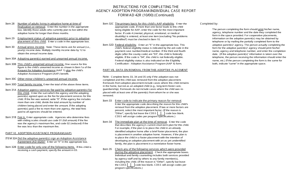 Form AD42R Agency Adoption Program - Individual Case Report - California, Page 6