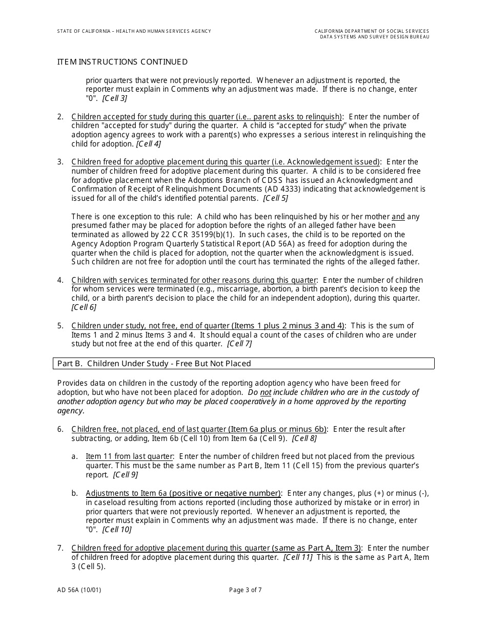 Form AD56A Agency Adoption Program Quarterly Statistical Report - California, Page 5