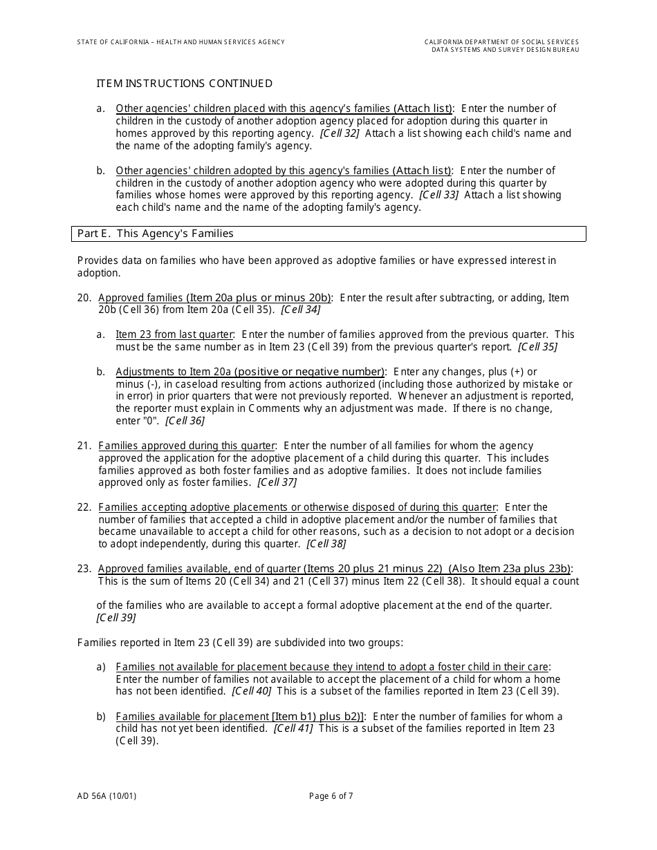 Form AD56A Agency Adoption Program Quarterly Statistical Report - California, Page 8