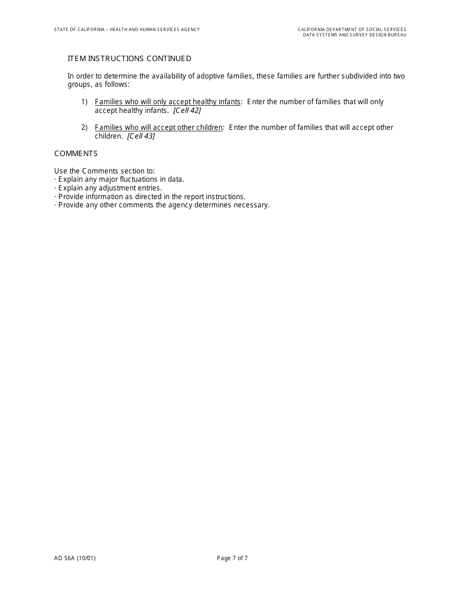Form AD56A Agency Adoption Program Quarterly Statistical Report - California, Page 9