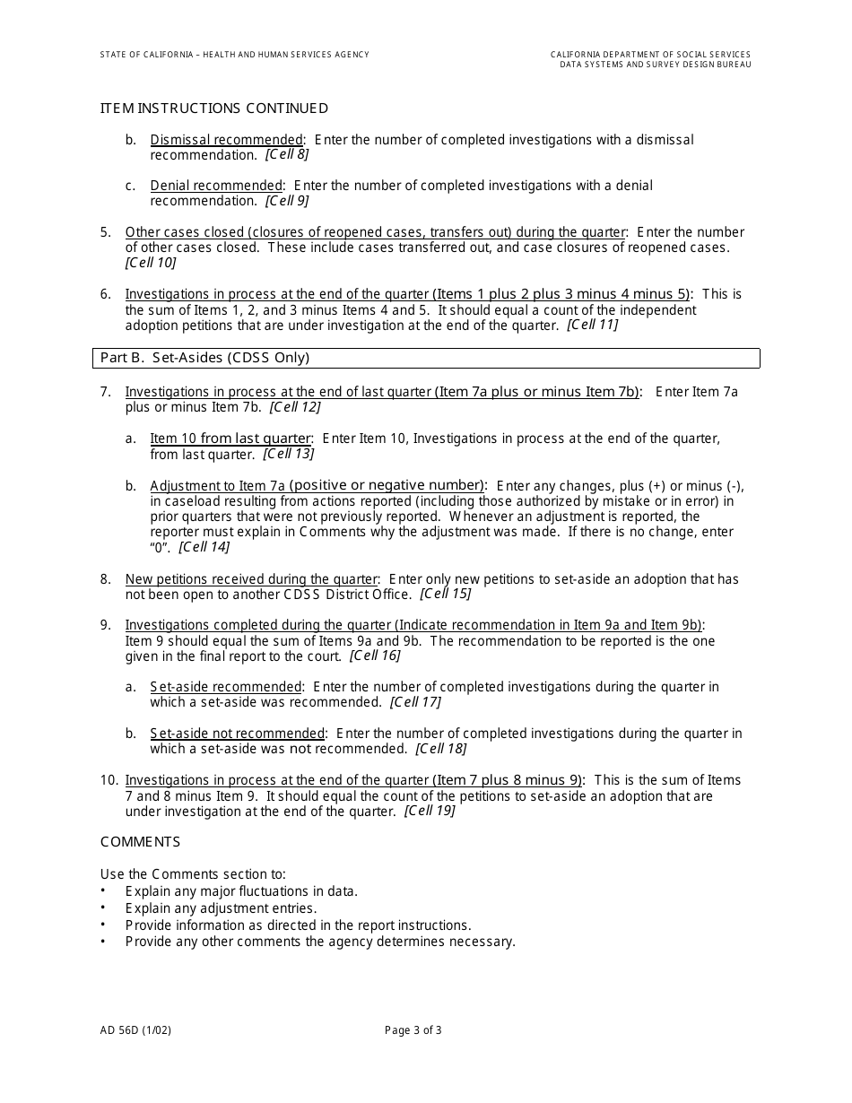 Form AD56D Independent Adoption Program  Adoption Set Asides Quarterly Statistical Report - California, Page 4