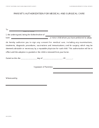 Document preview: Form AD65 Parent's Authorization for Medical and Surgical Care - California