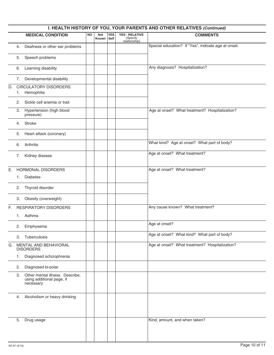 Form AD67 Information About the Birth Mother - California, Page 10