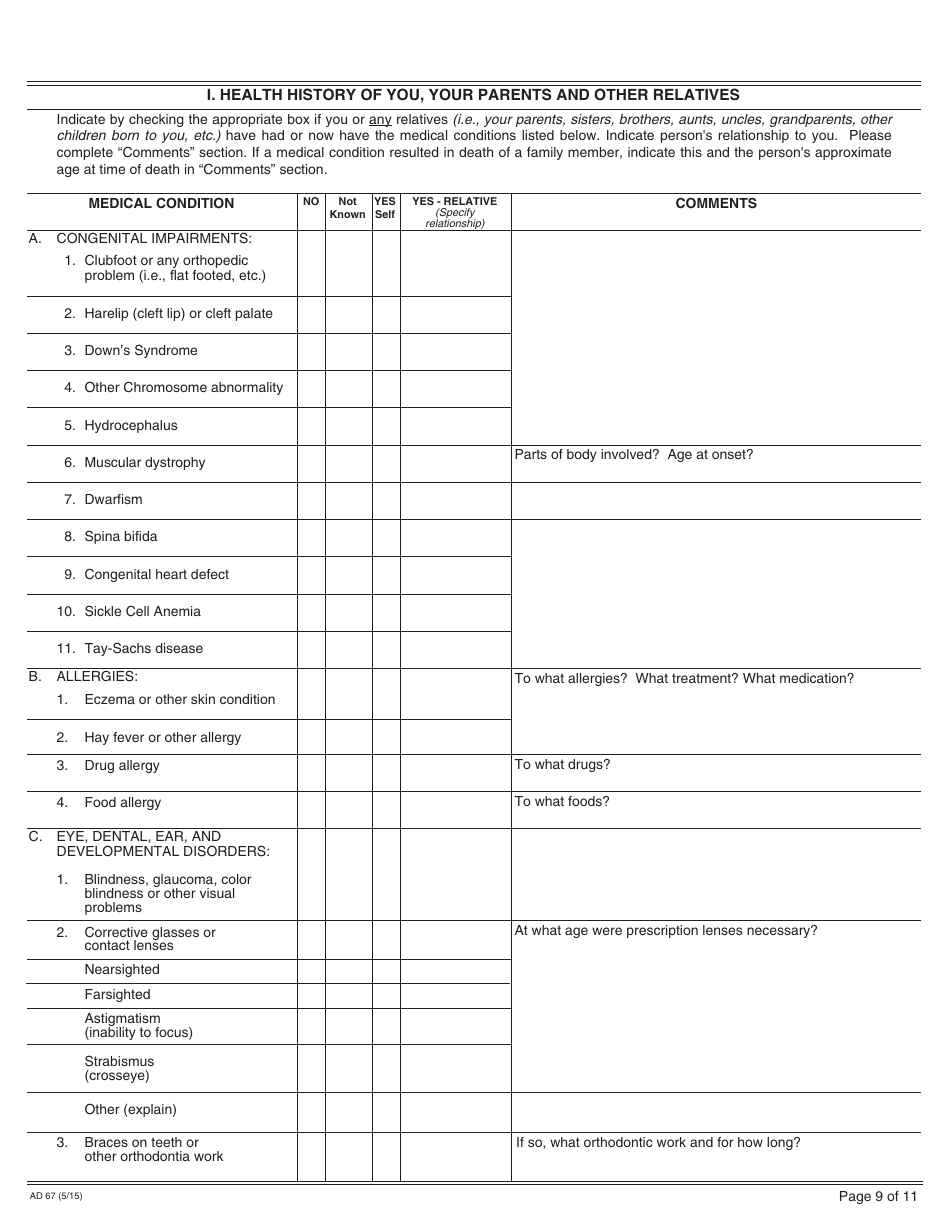 Form AD67 Information About the Birth Mother - California, Page 9