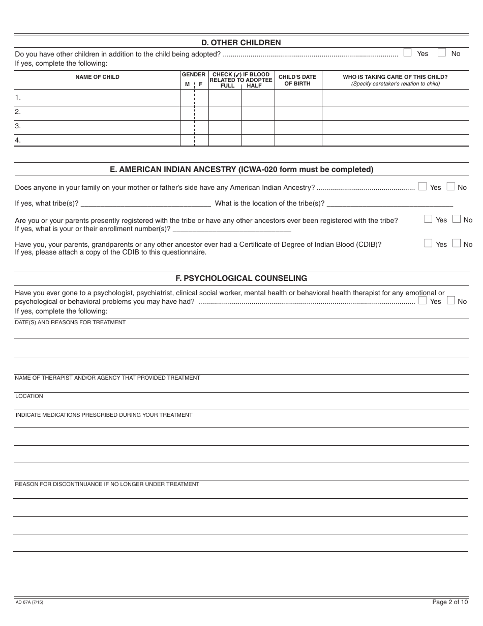 Form AD67A Information About the Birth Father - California, Page 2
