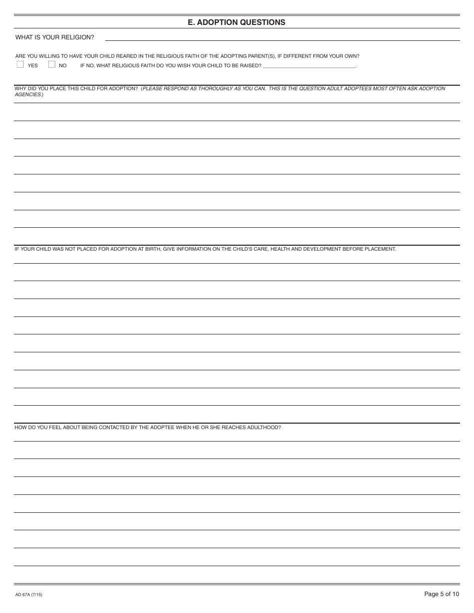 Form AD67A Information About the Birth Father - California, Page 5