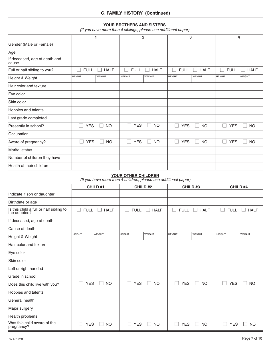 Form AD67A Information About the Birth Father - California, Page 7