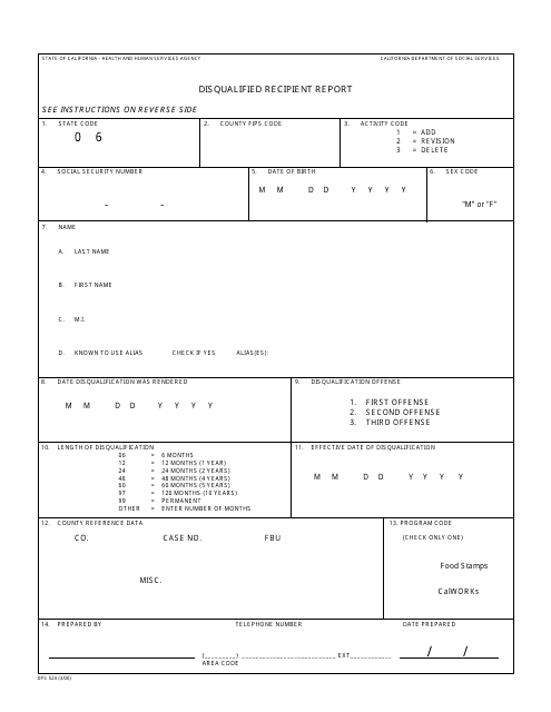 Form DPS524 Disqualified Recipient Report - California