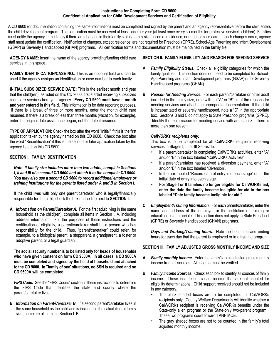 Form CD9600 Confidential Application for Child Development Services and Certification of Eligibility - California, Page 3