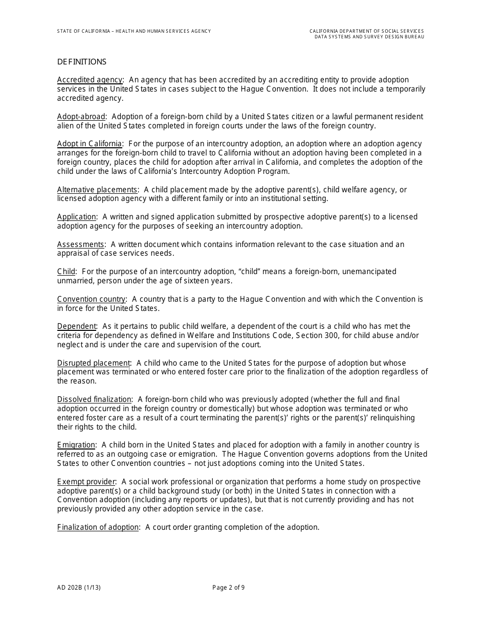 Form AD202B Intercountry Adoption Program Quarterly Statistical Report - California, Page 4