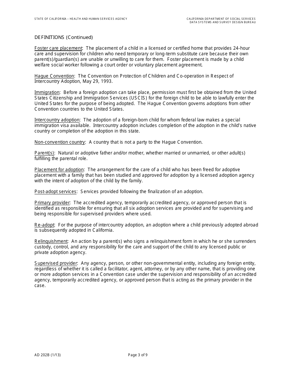 Form AD202B Intercountry Adoption Program Quarterly Statistical Report - California, Page 5