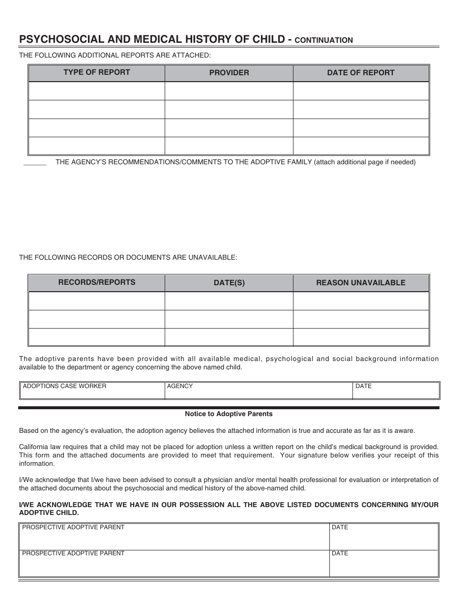 Form AD512 Psychosocial and Medical History of Child - California, Page 2
