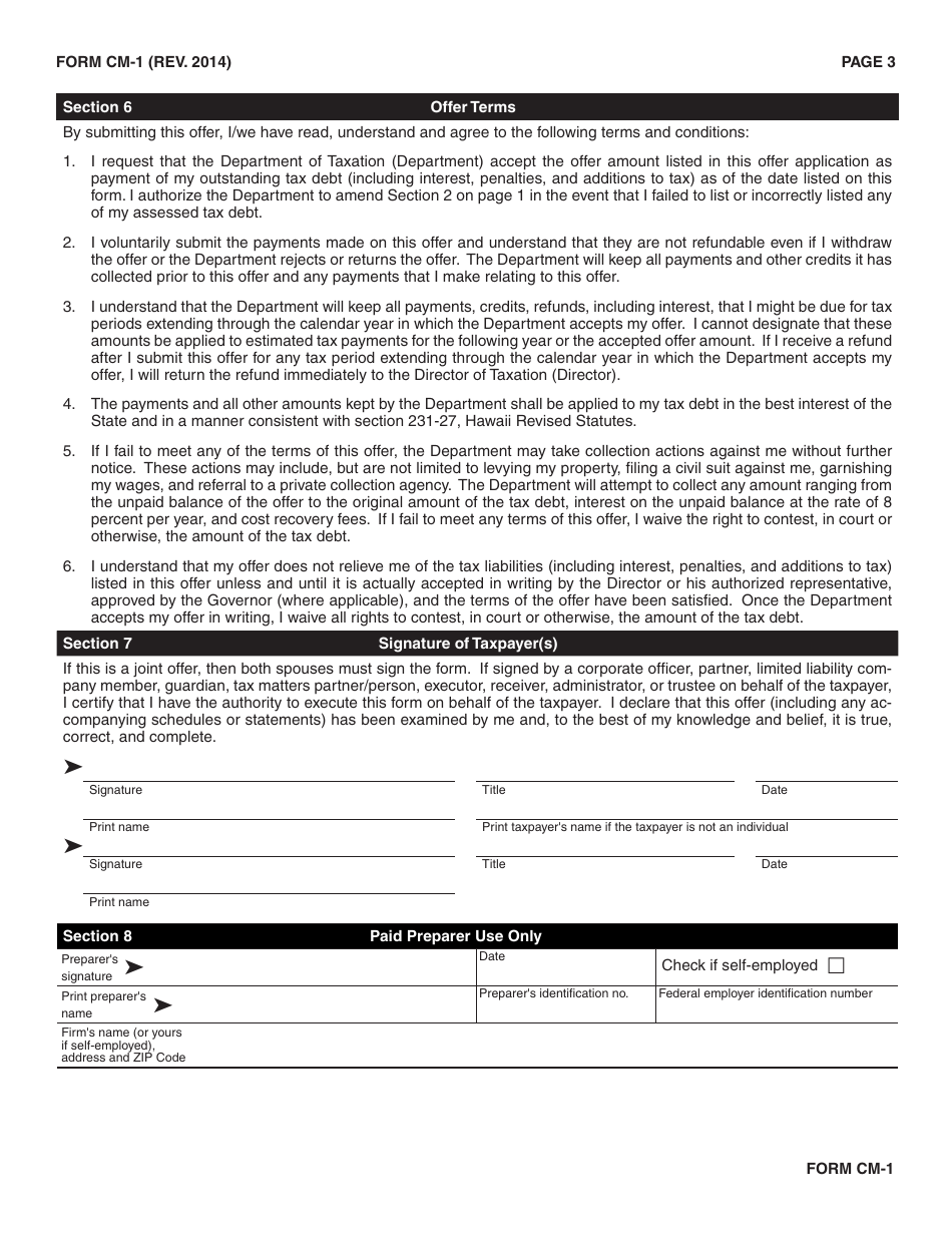 Form CM-1 Offer in Compromise - Hawaii, Page 3