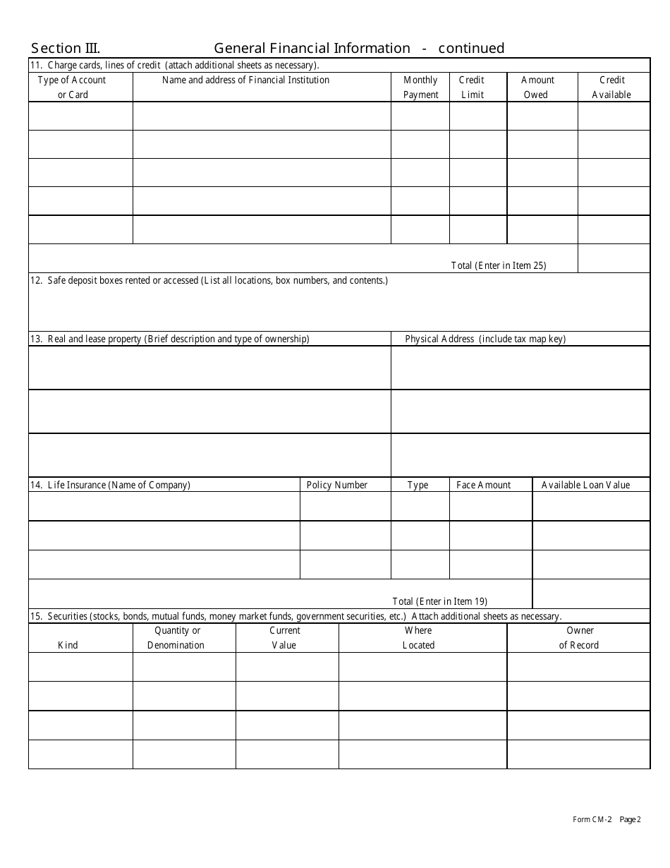 Form CM-2 Statement of Financial Condition and Other Information - Hawaii, Page 2