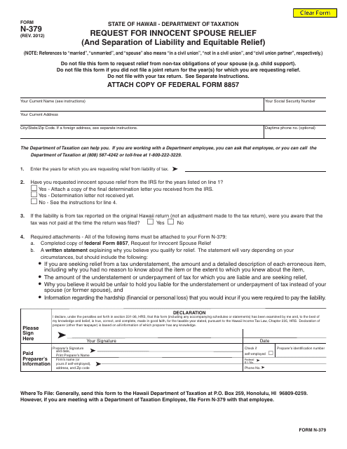 Form N-379  Printable Pdf