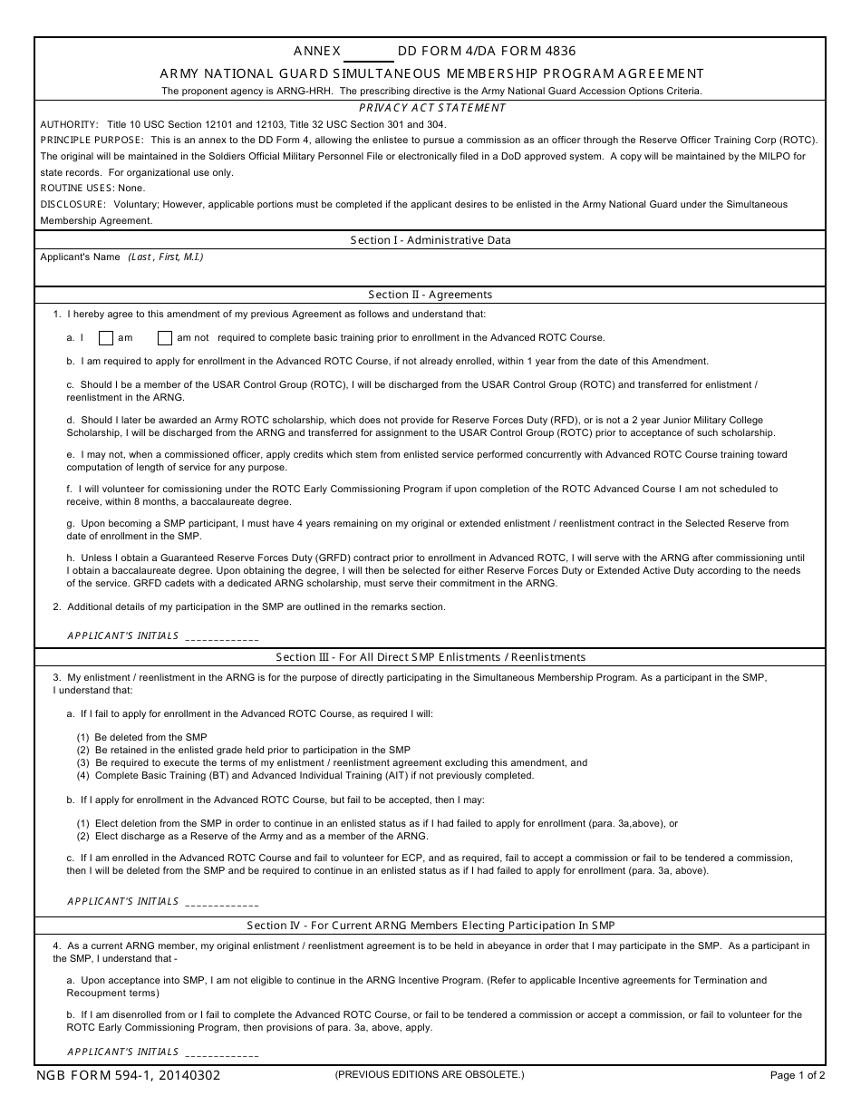 NGB Form 594-1 - Fill Out, Sign Online and Download Fillable PDF ...