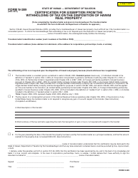 Form N-289 Certification for Exemption From the Withholding of Tax on the Disposition of Hawaii Real Property - Hawaii