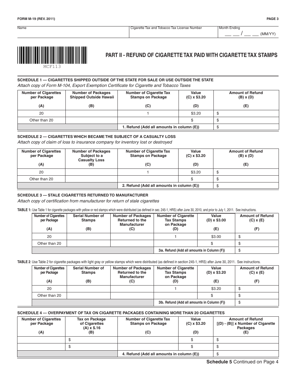 Form M-19 Cigarette and Tobacco Products Monthly Tax Return - Hawaii, Page 3