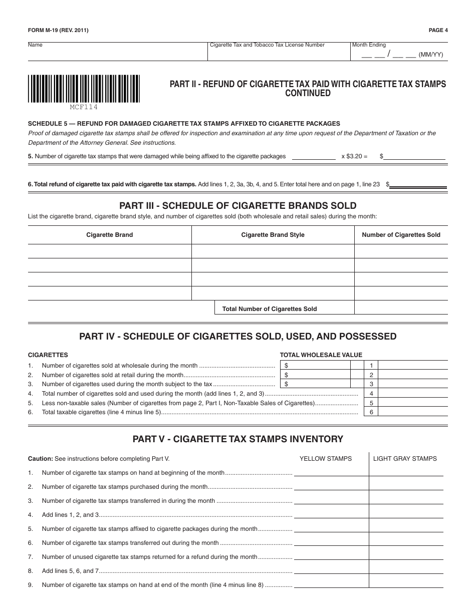 Form M-19 Cigarette and Tobacco Products Monthly Tax Return - Hawaii, Page 4