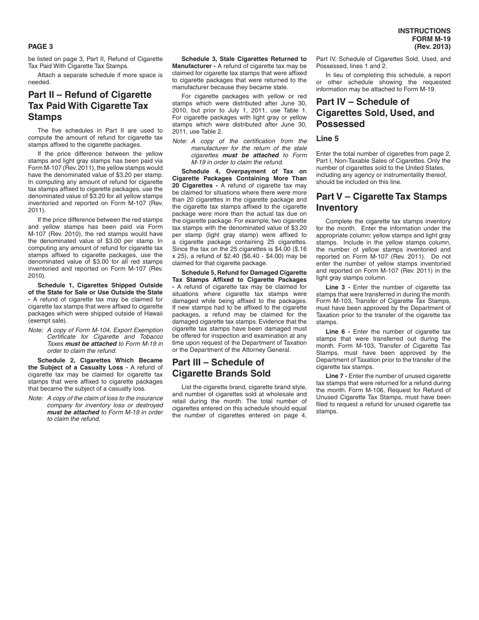 Instructions for Form M-19 Cigarette and Tobacco Products Monthly Tax Return - Hawaii, Page 3