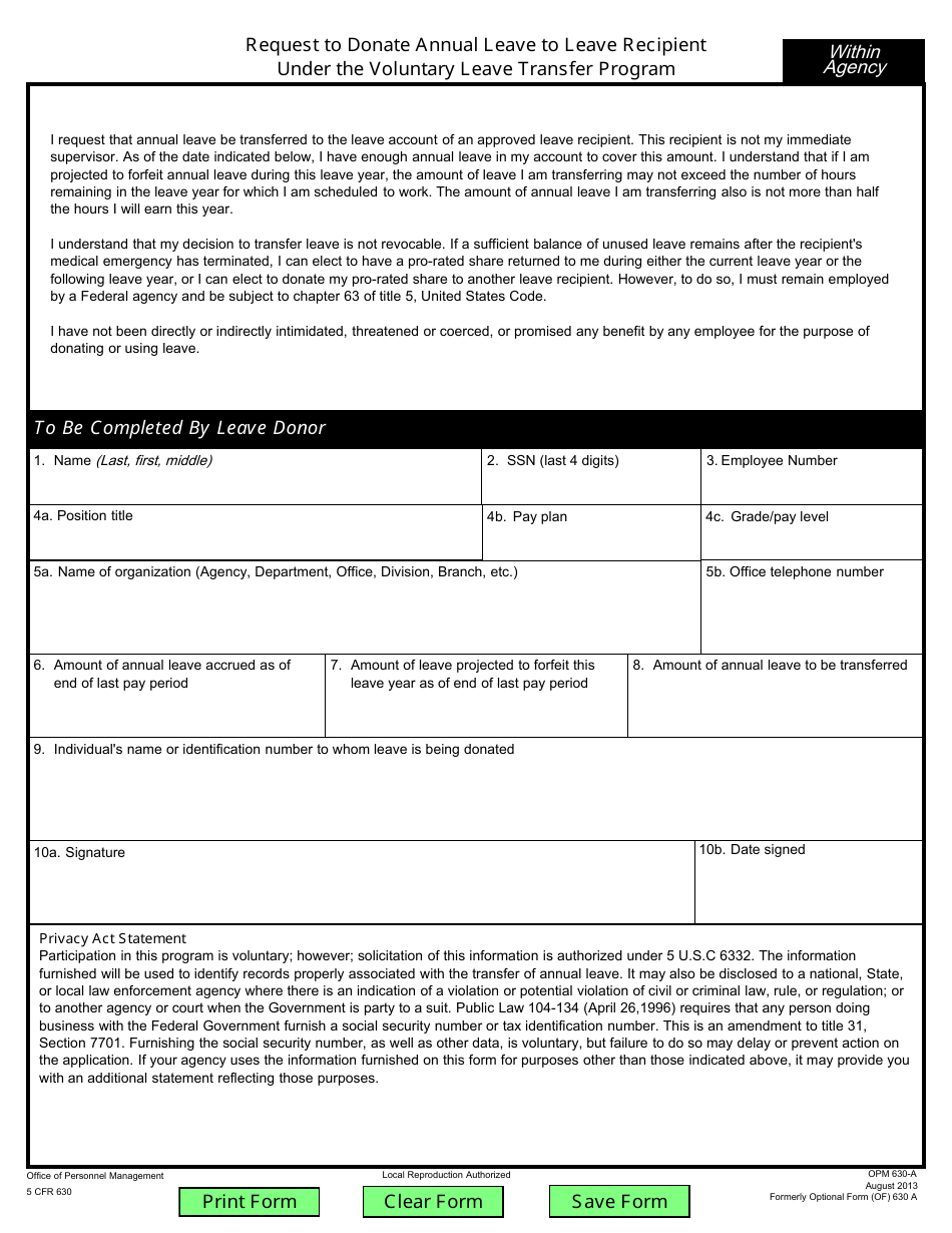 OPM Form 630A Fill Out, Sign Online and Download Fillable PDF