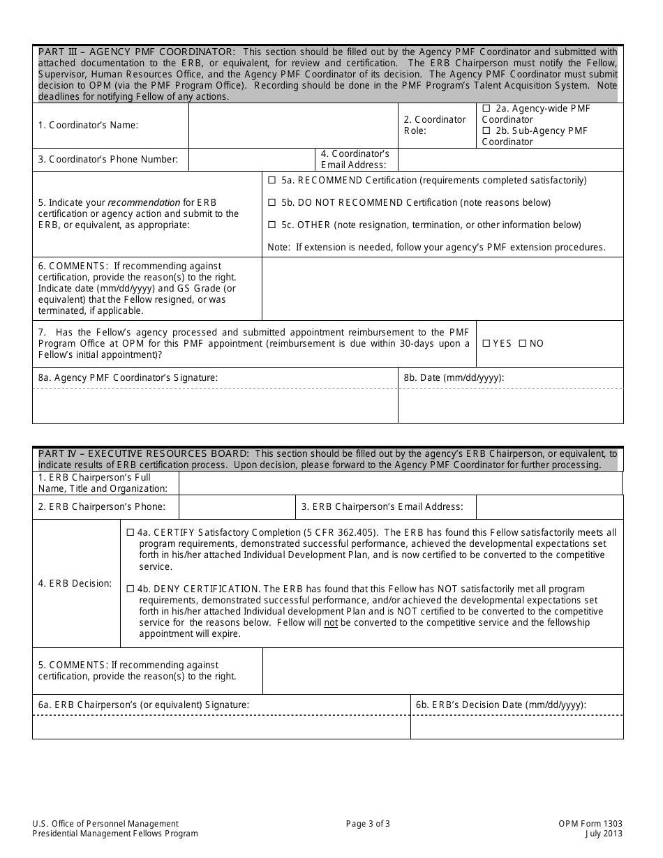 OPM Form 1303 Presidential Management Fellows (Pmf) Executive Resources Board (Erb) Certification Form, Page 3