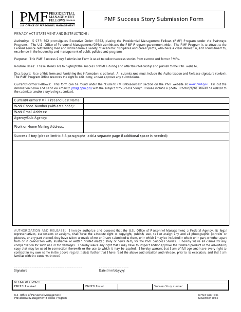 OPM Form 1304 Pmf Success Story Submission Form