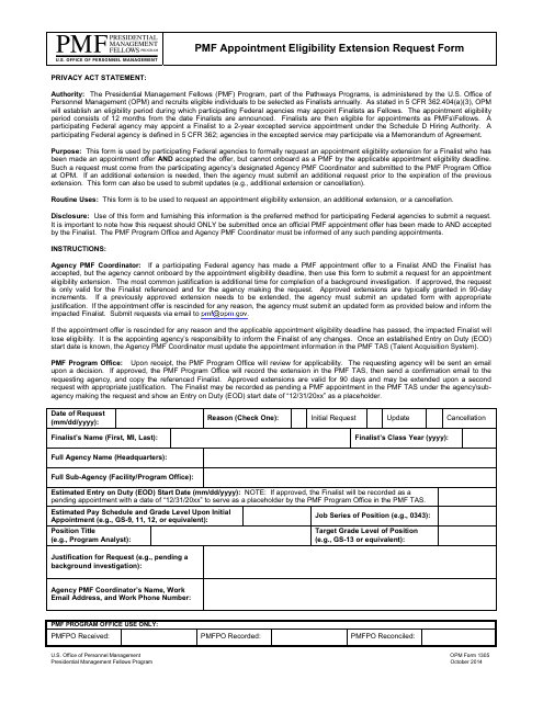 OPM Form 1305 Pmf Appointment Eligibility Extension Request Form
