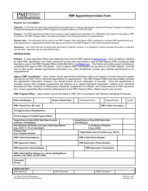 OPM Form 1306 Pmf Appointment Intake Form
