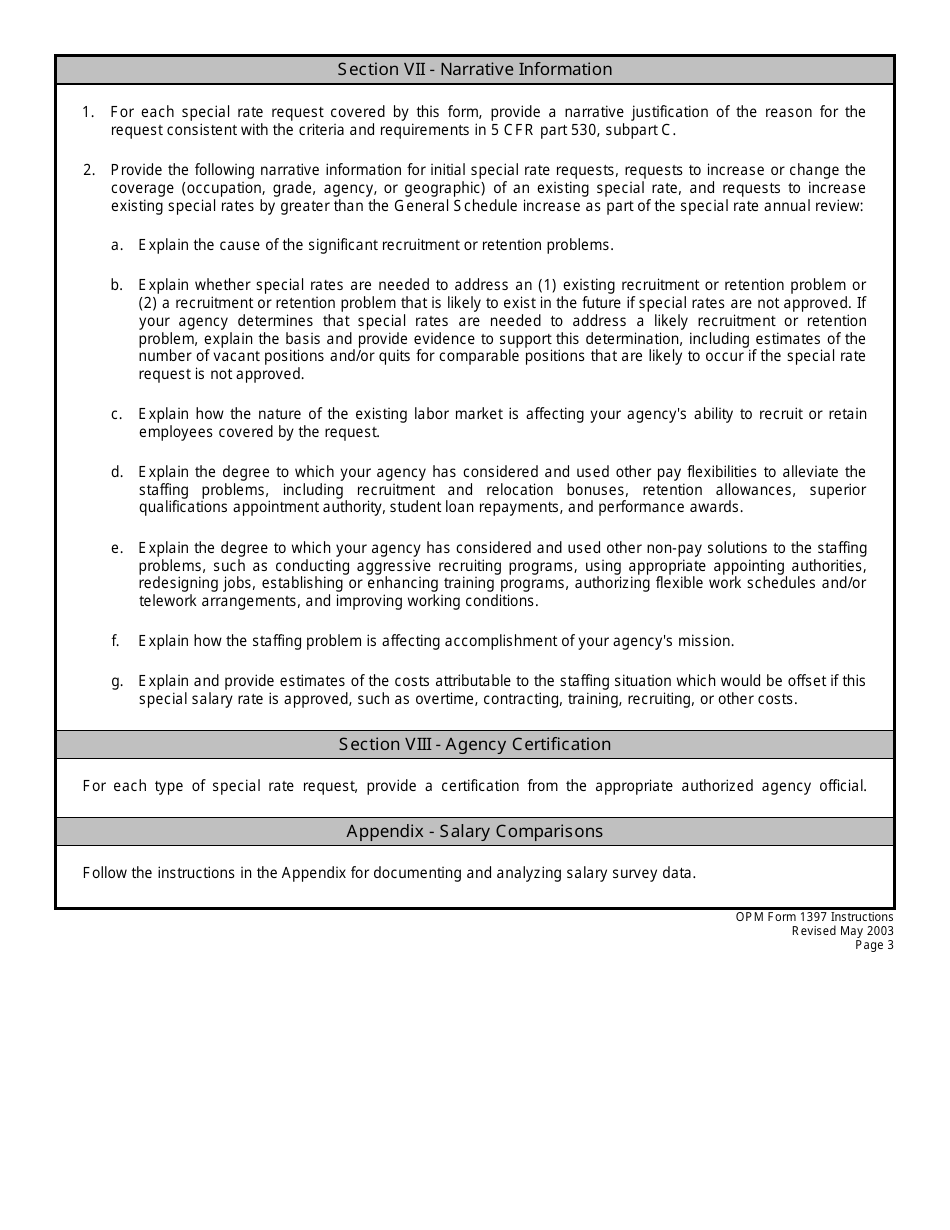 OPM Form 1397 Special Salary Rate Request Form, Page 3