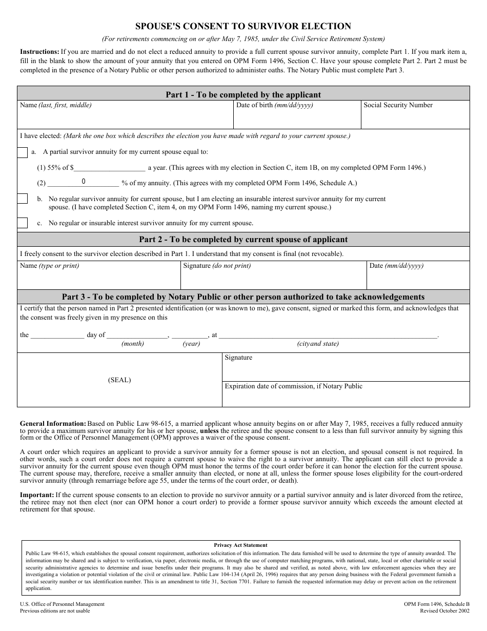 OPM Form 1496 - Fill Out, Sign Online and Download Fillable PDF ...