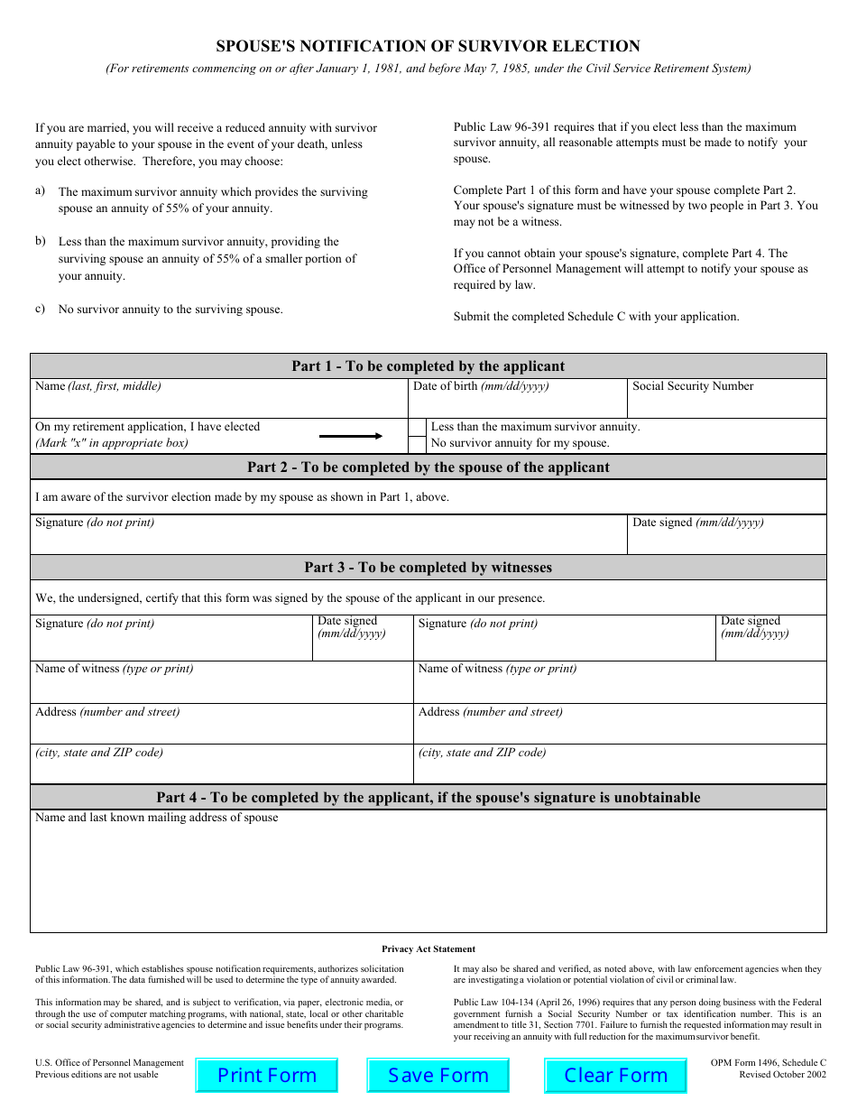 OPM Form 1496 Application for Deferred Retirement (For Persons Separated Before October 1, 1956), Page 14