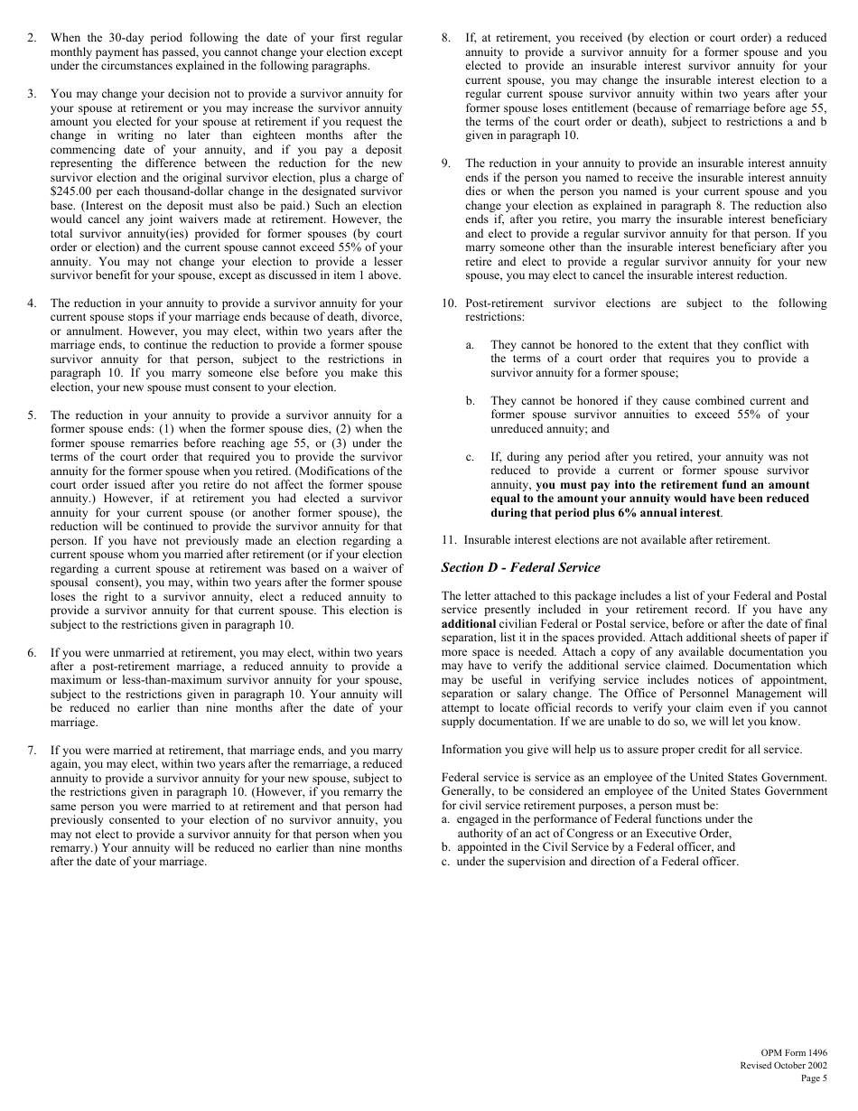 OPM Form 1496 Application for Deferred Retirement (For Persons Separated Before October 1, 1956), Page 6
