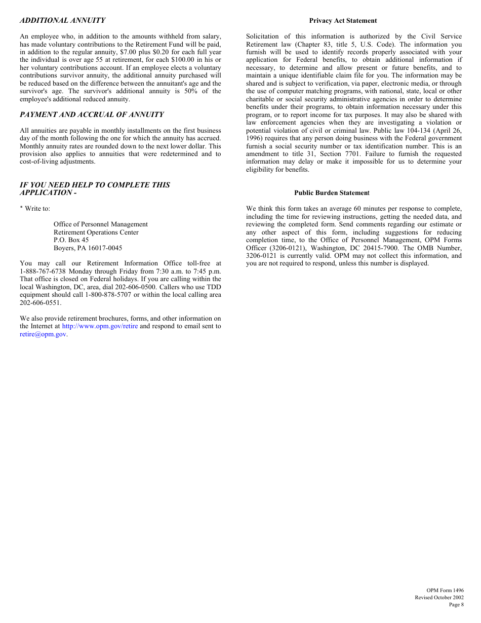 OPM Form 1496 Application for Deferred Retirement (For Persons Separated Before October 1, 1956), Page 9