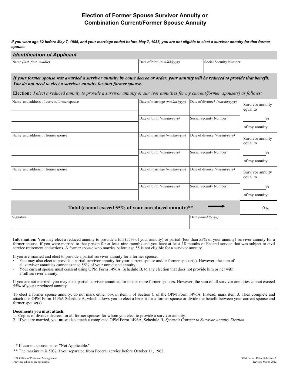 Opm Form 1496a Download Fillable Pdf Or Fill Online Application For Deferred Retirement 4992